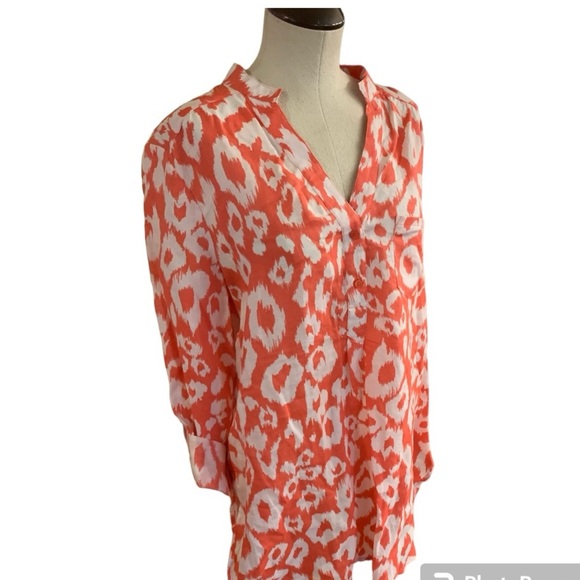 Allison Taylor, Large 100% Linen, Melon & White color Tunic Top - Picture 3 of 7